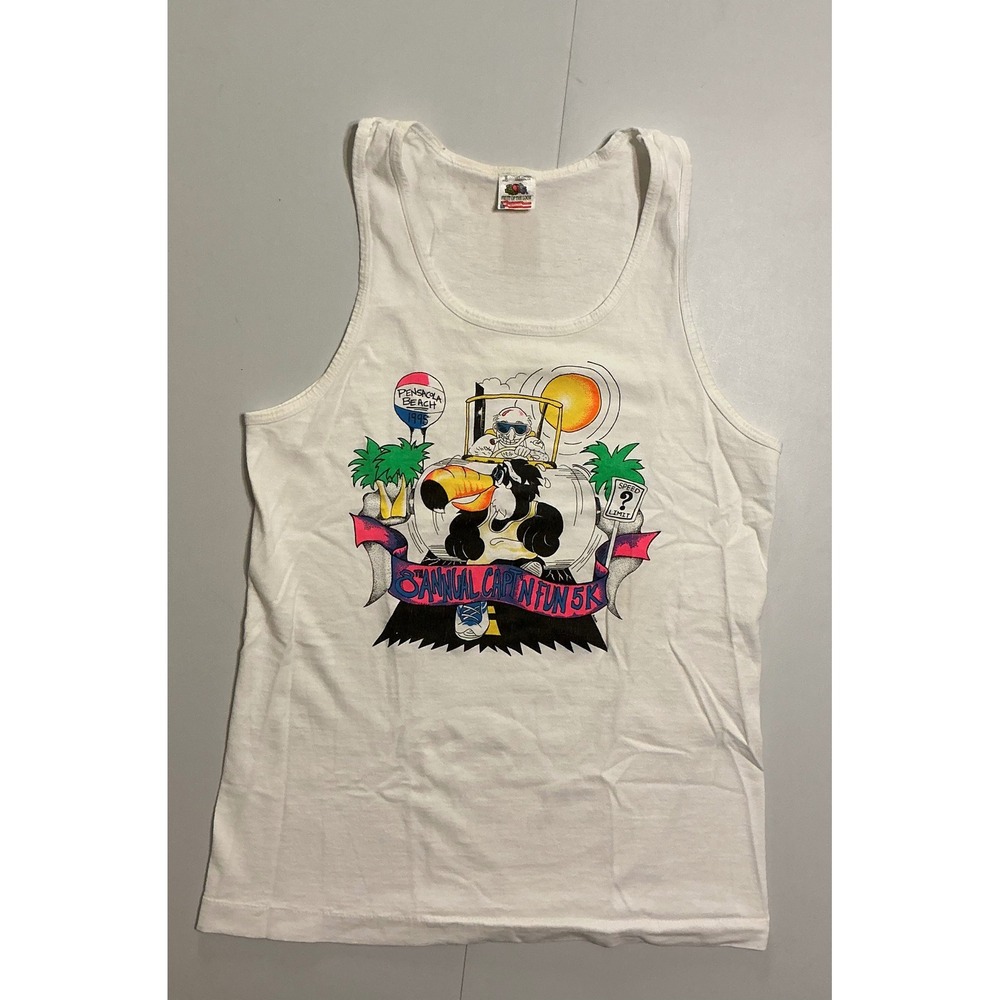 VTG 90s‎ Single Stich Toucan Runner Pensacola Beach Tank Top Mens S White